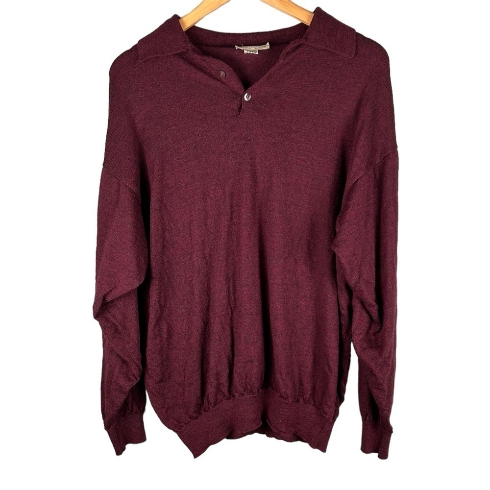 Norm Thompson Vintage Men's Size L Wool Sweater Maroon Red Made In Italy